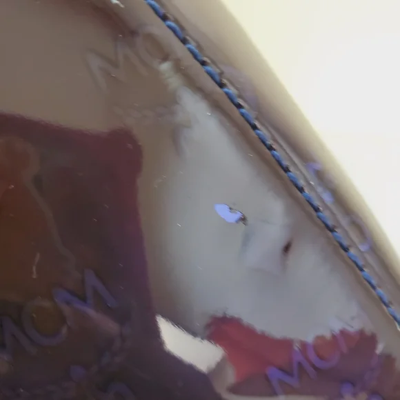 MCM Patent Embossed Satchel Crossbody Bag Ombre Brown Blue Purple - Picture 13 of 16